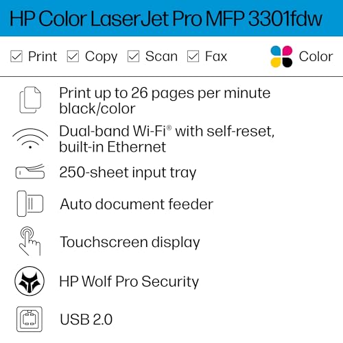 HP Color Laserjet Pro MFP 3301fdw Wireless All-in-One Color Laser Printer