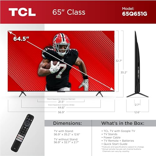 TCL 65-Inch Q65 QLED 4K UHD Smart TV with Google TV