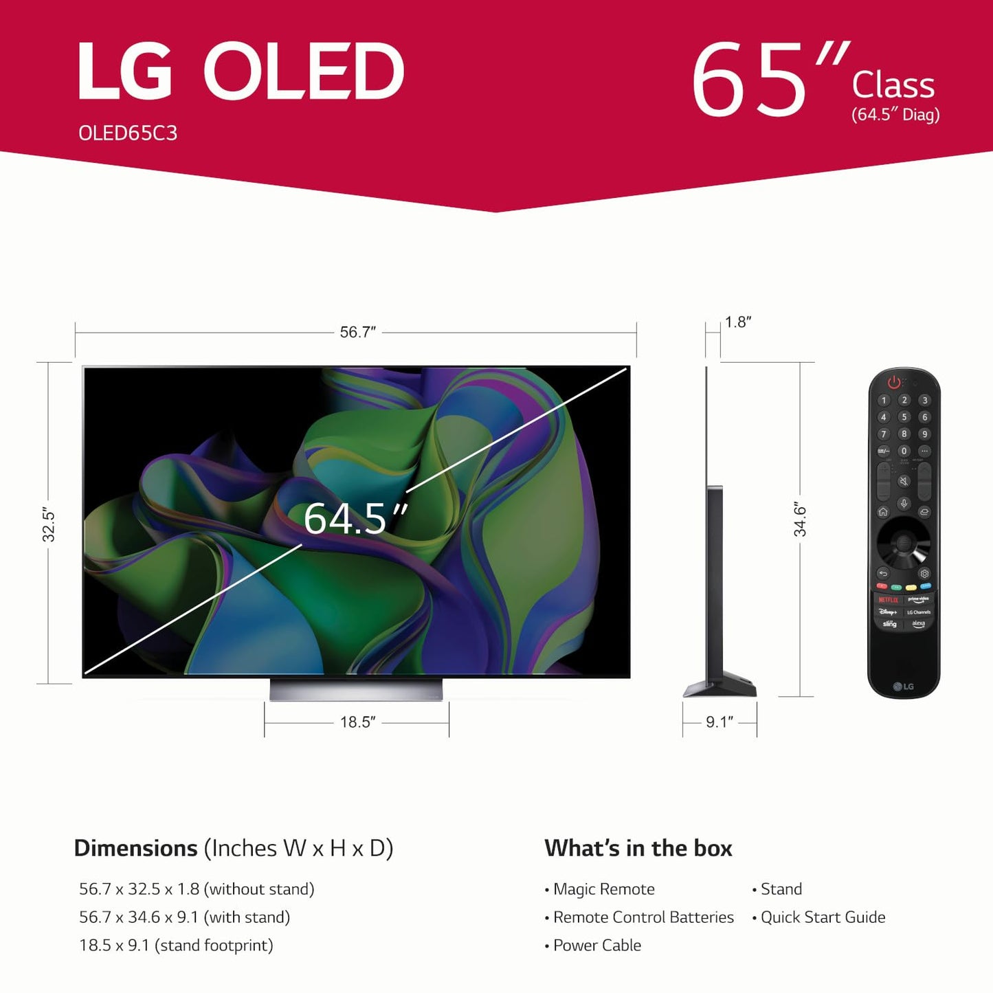 LG C3 Series 65-Inch Class OLED evo 4K Processor Smart Flat Screen TV