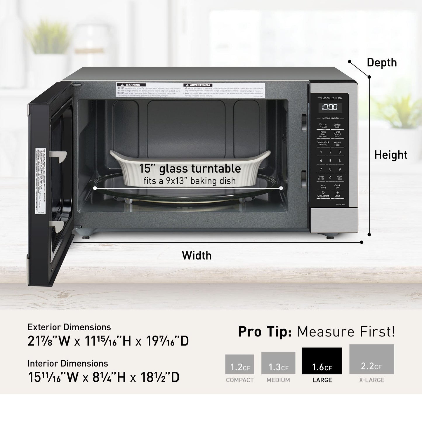 Panasonic NN-SN76LS 1.6 cu.ft Cyclonic Inverter Countertop Microwave Oven